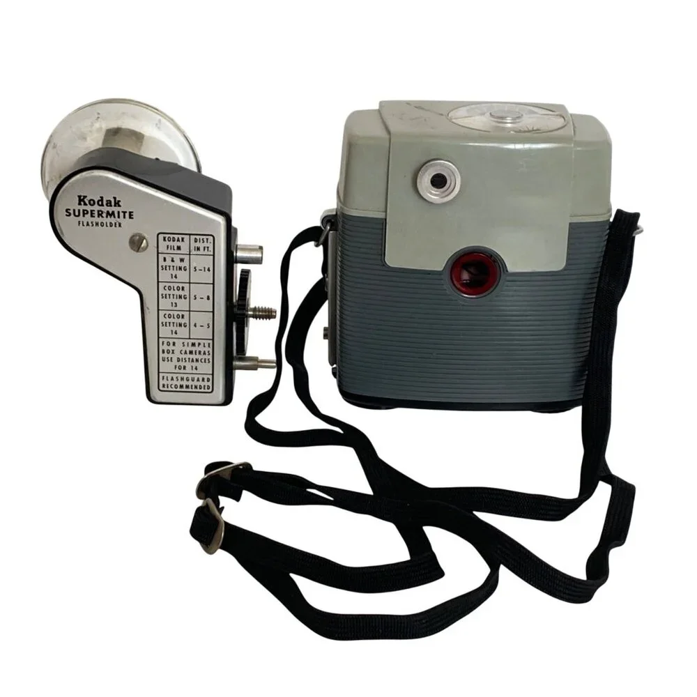 Kodak Brownie Starmeter Camera With Flash Attachment and Carry Strap 1960s Vtg